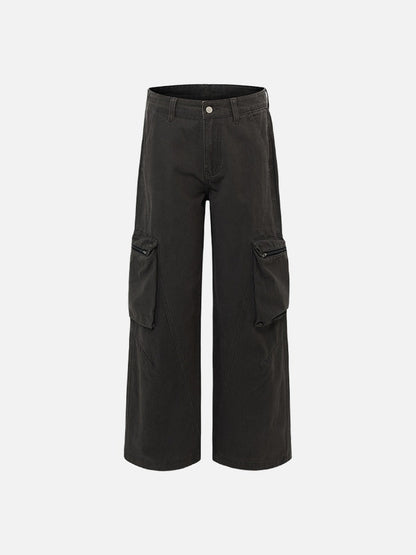 Distressed Cargo Pocket Wide-Leg Pants