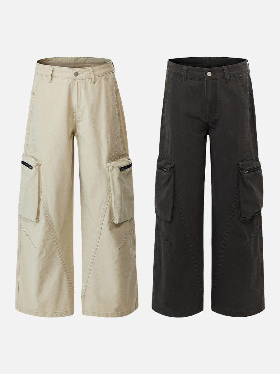 DAXUEN light beige wide-leg cargo pocket pants