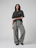 DAXUEN Distressed charcoal grey graphic t-shirt with gothic prints — model photo