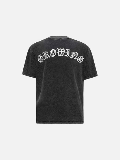 DAXUEN Distressed charcoal grey graphic t-shirt with gothic prints