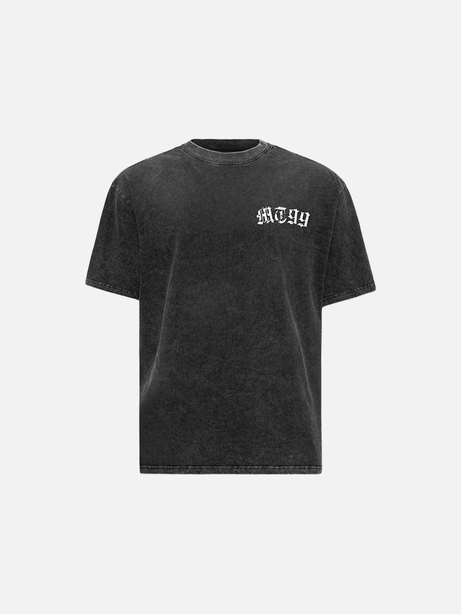 DAXUEN Distressed charcoal grey graphic t-shirt with gothic prints