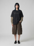 DAXUEN faded dark charcoal layered graphic tee — model photo