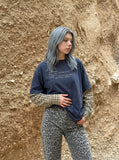 DAXUEN faded dark charcoal layered graphic tee — model photo