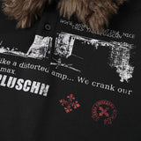 DAXUEN black long-sleeved top with distressed cityscape graphic