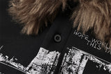 DAXUEN black long-sleeved top with distressed cityscape graphic