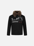 DAXUEN black long-sleeved top with distressed cityscape graphic