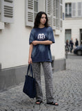 DAXUEN distressed cloud graphic oversized tee — model photo
