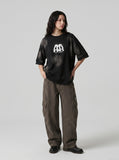 DAXUEN distressed cloud graphic oversized tee — model photo