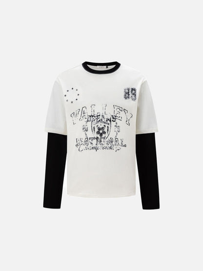 DAXUEN black distressed collegiate graphic layered t-shirt