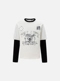 DAXUEN black distressed collegiate graphic layered t-shirt