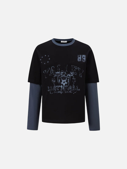 DAXUEN black distressed collegiate graphic layered t-shirt