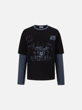 DAXUEN black distressed collegiate graphic layered t-shirt