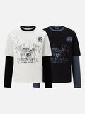 DAXUEN black distressed collegiate graphic layered t-shirt
