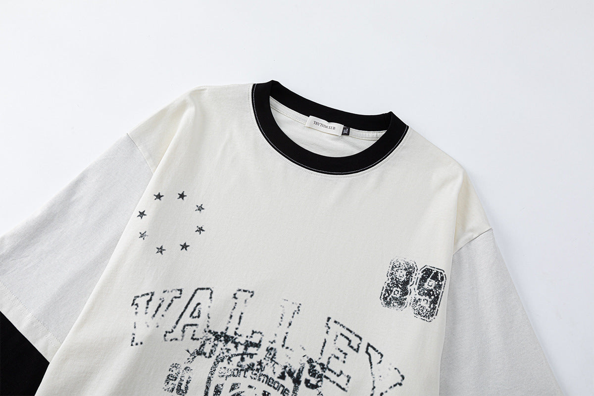 DAXUEN black distressed collegiate graphic layered t-shirt