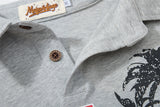 DAXUEN navy blue long-sleeve polo with distressed collegiate graphic