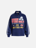 DAXUEN navy blue long-sleeve polo with distressed collegiate graphic