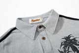 DAXUEN navy blue long-sleeve polo with distressed collegiate graphic