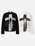 DAXUEN white oversized distressed-cross graphic long-sleeve top