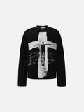 DAXUEN white oversized distressed-cross graphic long-sleeve top