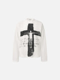 DAXUEN white oversized distressed-cross graphic long-sleeve top