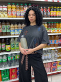 DAXUEN Distressed cross patch short-sleeved T-shirt — model photo