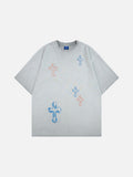 DAXUEN Distressed cross patch short-sleeved T-shirt
