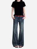 DAXUEN dark blue distressed wide-leg jeans