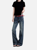 DAXUEN dark blue distressed wide-leg jeans