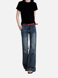 DAXUEN dark blue distressed wide-leg jeans