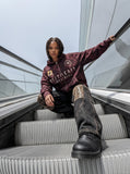 DAXUEN distressed dark burgundy hooded sweatshirt — model photo