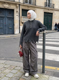 DAXUEN dark grey distressed cable knit sweater — model photo