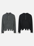 DAXUEN dark grey distressed cable knit sweater