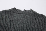 DAXUEN dark grey distressed cable knit sweater