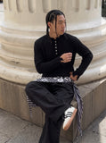 DAXUEN dark grey distressed cable knit sweater — model photo