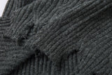 DAXUEN dark grey distressed cable knit sweater