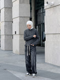 DAXUEN dark grey distressed cable knit sweater — model photo