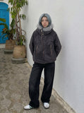 DAXUEN dark grey oversized padded jacket with faux fur hood — model photo
