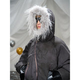 DAXUEN dark grey oversized padded jacket with faux fur hood