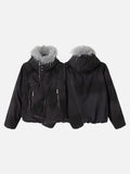 DAXUEN dark grey oversized padded jacket with faux fur hood