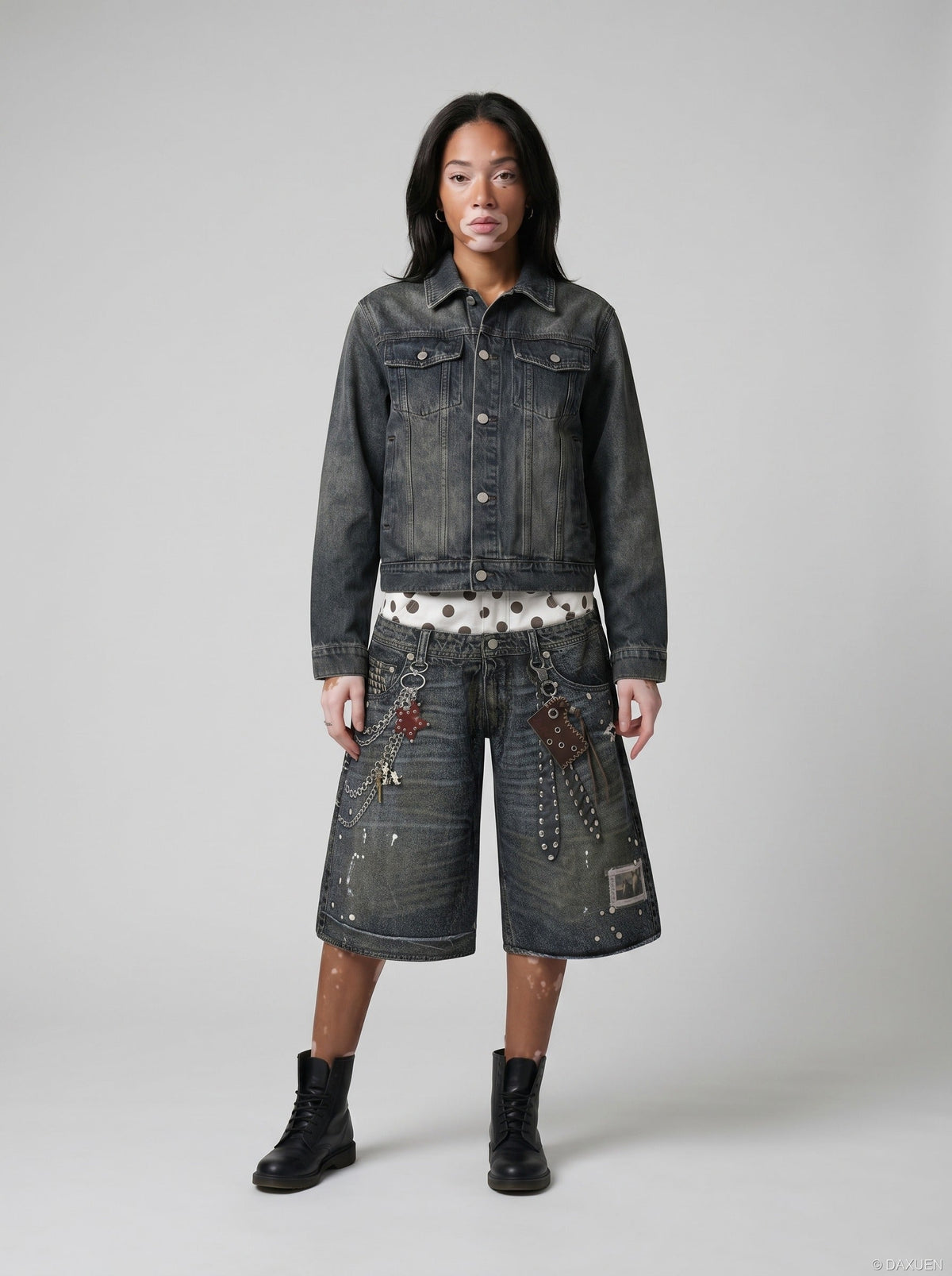 DAXUEN Away End Double Waist Denim Shorts