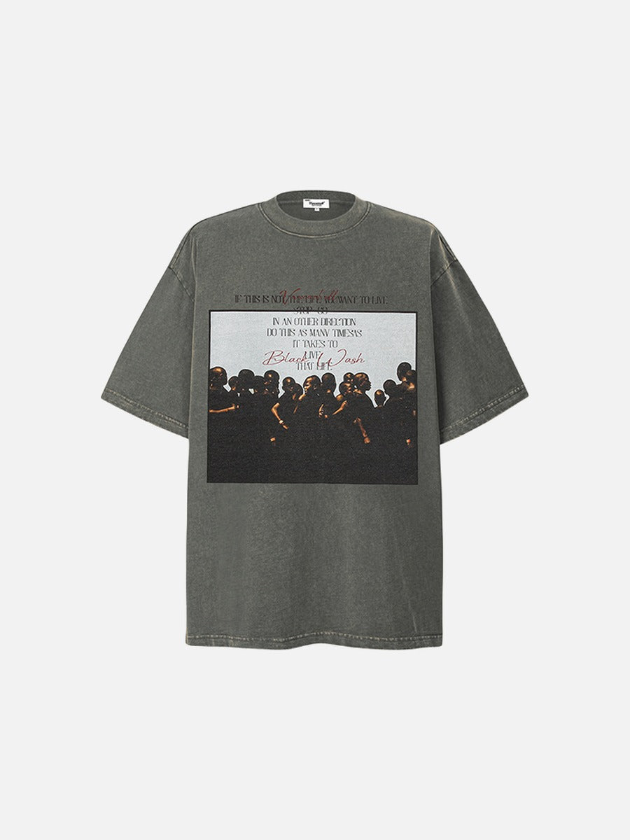 DAXUEN dark olive oversized silhouetted crowd graphic t-shirt