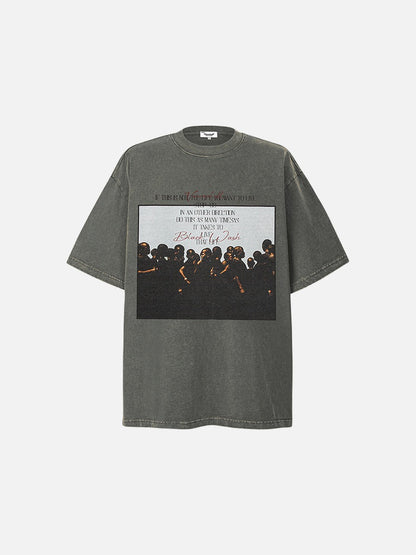 DAXUEN dark olive oversized silhouetted crowd graphic t-shirt