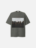 DAXUEN dark olive oversized silhouetted crowd graphic t-shirt