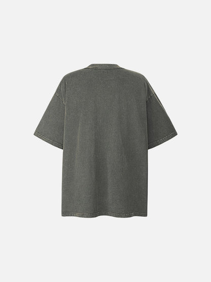 DAXUEN dark olive oversized silhouetted crowd graphic t-shirt