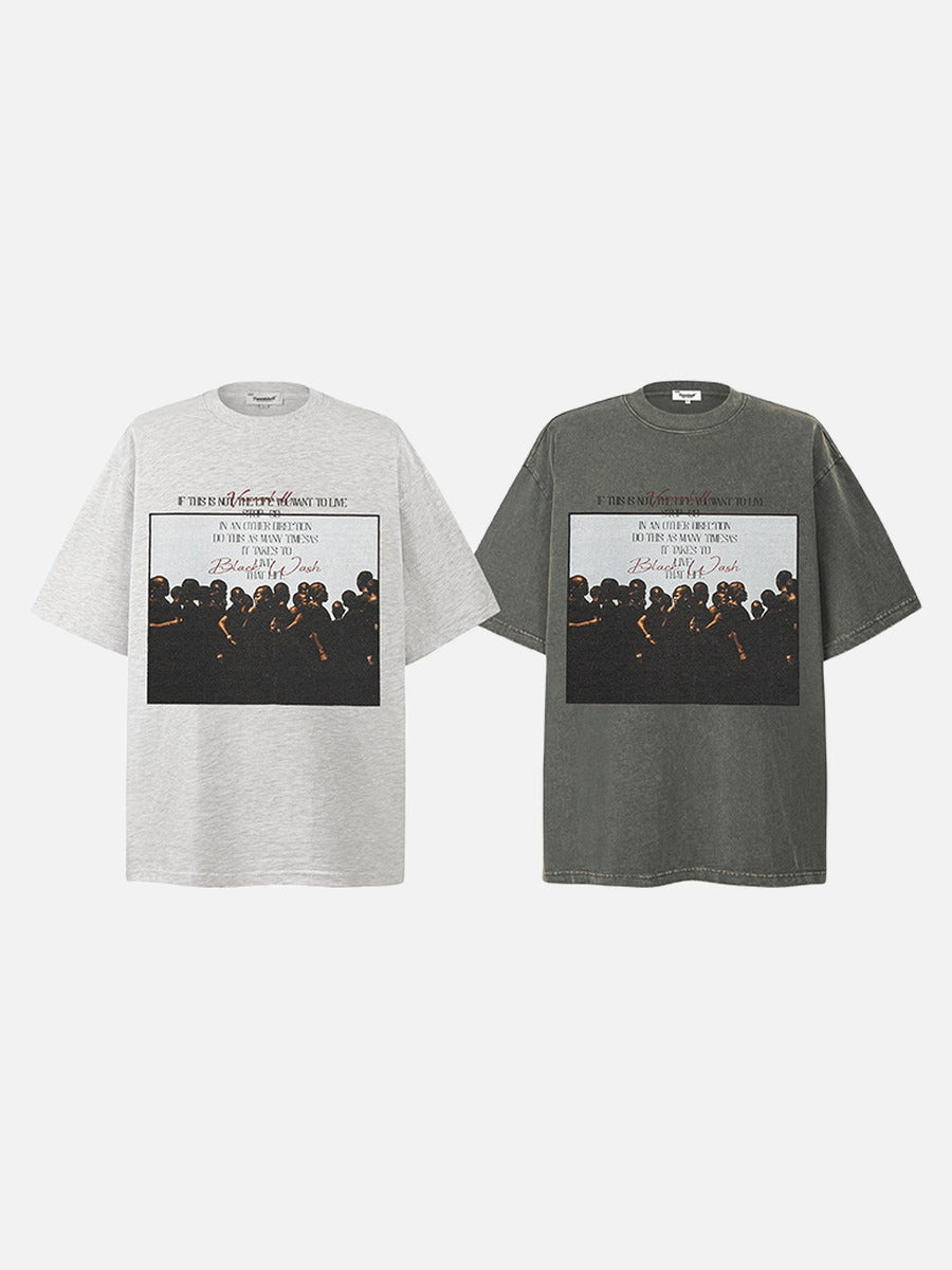 DAXUEN dark olive oversized silhouetted crowd graphic t-shirt