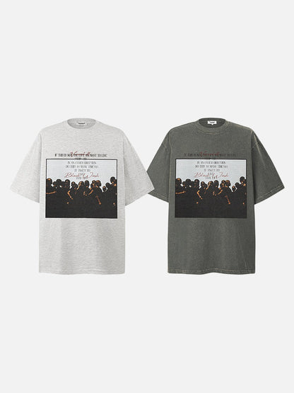 DAXUEN dark olive oversized silhouetted crowd graphic t-shirt
