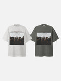 DAXUEN dark olive oversized silhouetted crowd graphic t-shirt