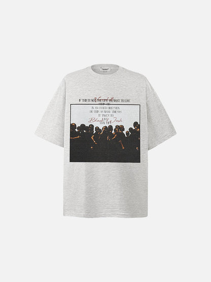 DAXUEN dark olive oversized silhouetted crowd graphic t-shirt