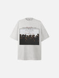 DAXUEN dark olive oversized silhouetted crowd graphic t-shirt