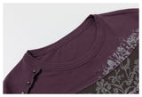 DAXUEN dark purple distressed floral graphic long-sleeve top